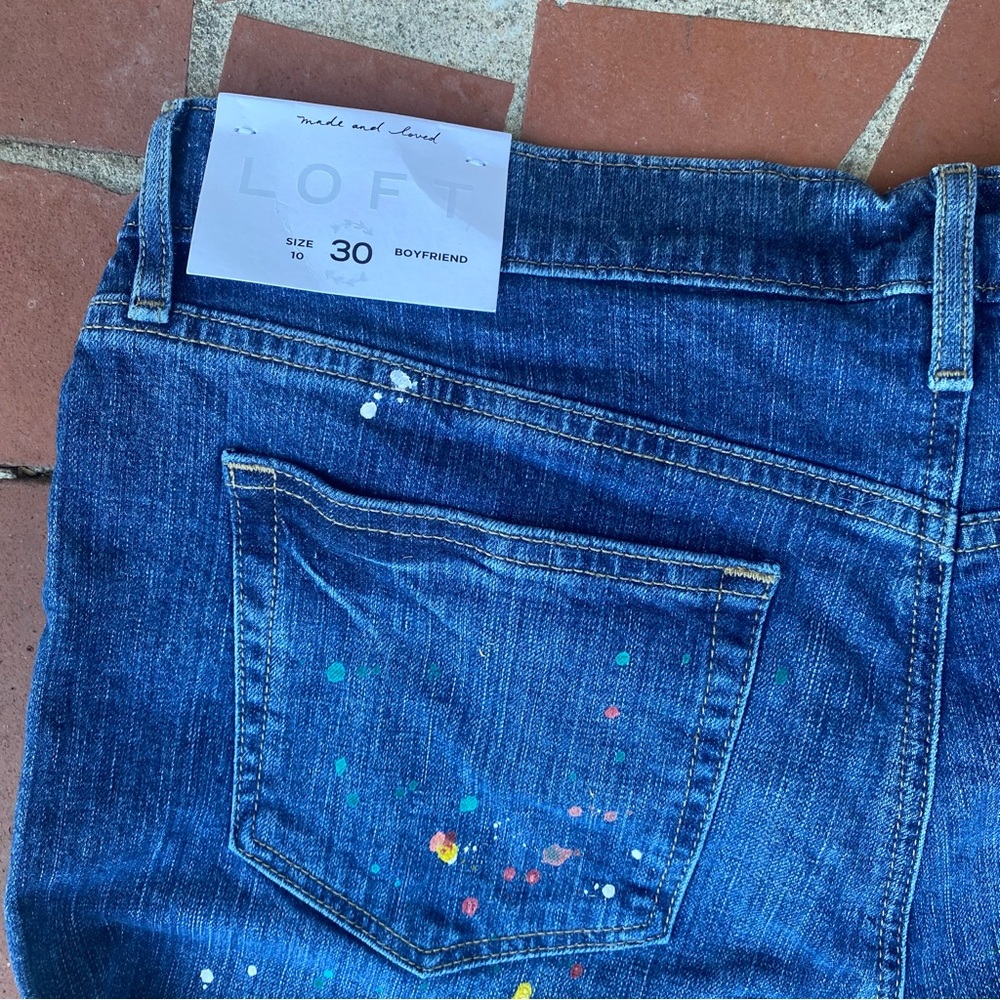LOFT PAINT SPLATTER BUTTON FLY BOYFRIEND JEANS LADIES SIZE 30/10 - Picture 6 of 13
